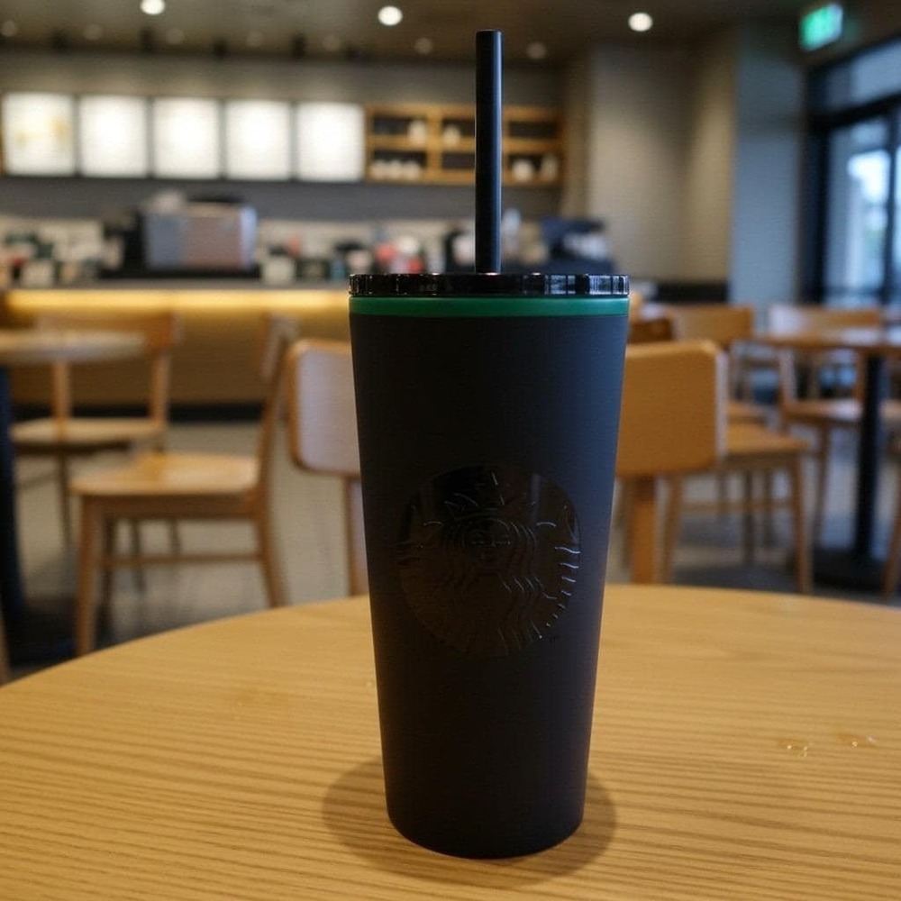 Starbucks Matte Black Cold Cup, Straw Included, Vintage Inspired Travel Mug